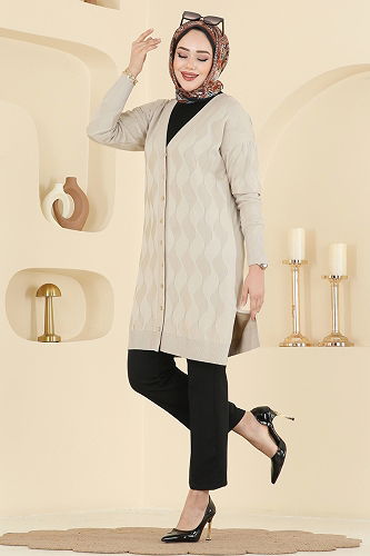 moda selvim Cardigan 3239UZ662 Stone - Thumbnail