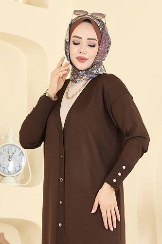 moda selvim سترة خفيفة بني 3250BRZ597 - Thumbnail