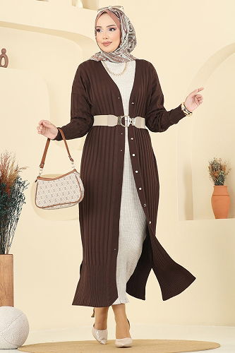 moda selvim Cardigan 3257BRZ597 Bitter Brown - Thumbnail