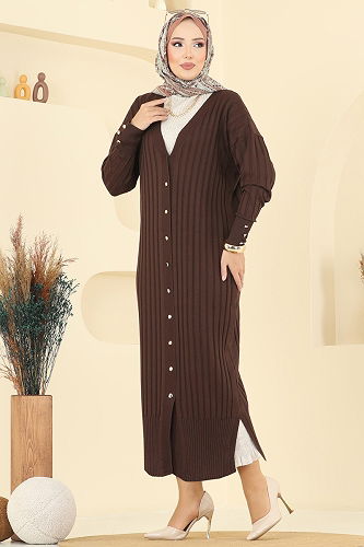 moda selvim Cardigan 3257BRZ597 Bitter Brown - Thumbnail