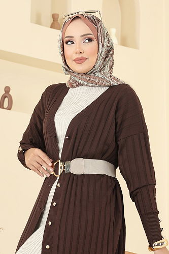 moda selvim سترة خفيفة بني غامق 3257BRZ597 - Thumbnail