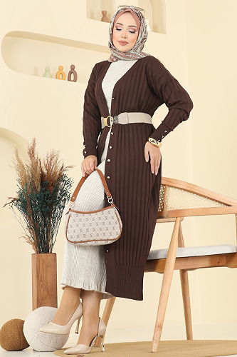 moda selvim سترة خفيفة بني غامق 3257BRZ597 - Thumbnail