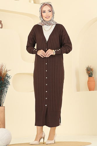moda selvim سترة خفيفة بني غامق 3257BRZ597 - Thumbnail