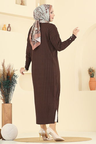 moda selvim سترة خفيفة بني غامق 3257BRZ597 - Thumbnail