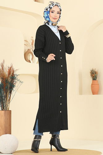moda selvim Cardigan 3257BRZ597 Black - Thumbnail
