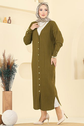 moda selvim Cardigan 3257BRZ597 Oil Green - Thumbnail