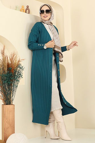 moda selvim Cardigan 3257BRZ597 Petroleum - Thumbnail