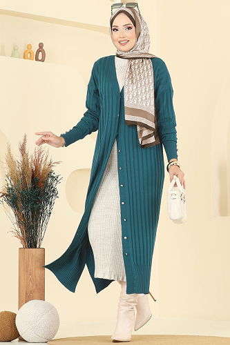 moda selvim سترة خفيفة بترولي 3257BRZ597 - Thumbnail