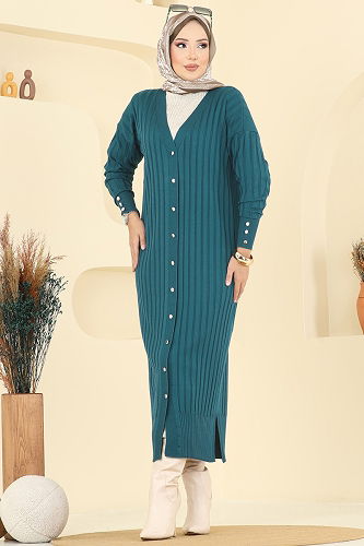 moda selvim سترة خفيفة بترولي 3257BRZ597 - Thumbnail