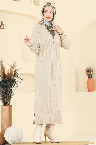 moda selvim Cardigan 3257BRZ597 Stone - Thumbnail