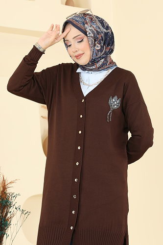 moda selvim Cardigan 3260BRZ597 Bitter Brown - Thumbnail