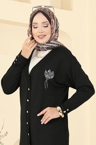 moda selvim Cardigan 3260BRZ597 Black - Thumbnail