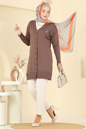 moda selvim سترة خفيفة بيج غامق 3260BRZ597 - Thumbnail