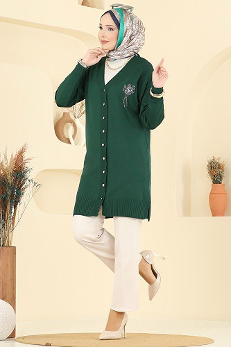 moda selvim Cardigan 3260BRZ597 Emerald - Thumbnail