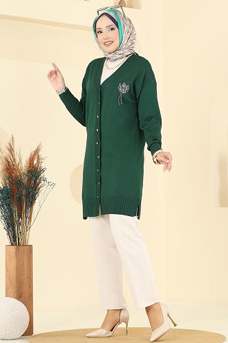 moda selvim Cardigan 3260BRZ597 Emerald - Thumbnail