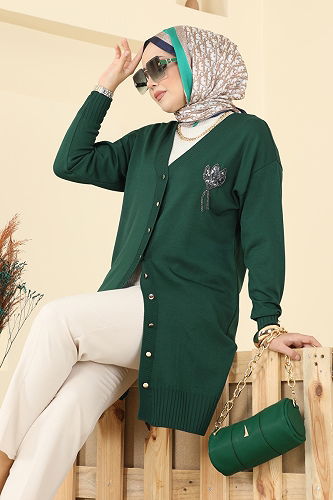 moda selvim سترة خفيفة زيتي 3260BRZ597 - Thumbnail