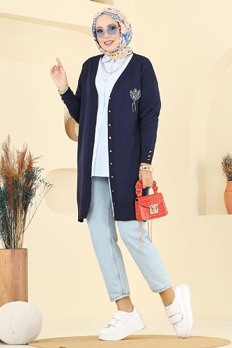 moda selvim Cardigan 3260BRZ597 Navy Blue - Thumbnail