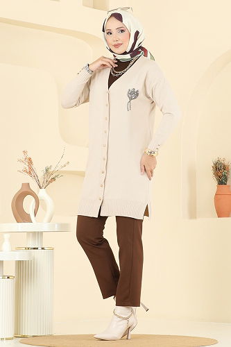 moda selvim سترة خفيفة بيج 3260BRZ597 - Thumbnail