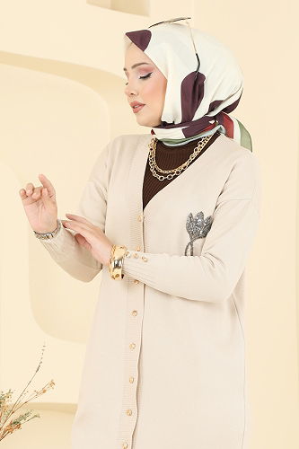 moda selvim سترة خفيفة بيج 3260BRZ597 - Thumbnail