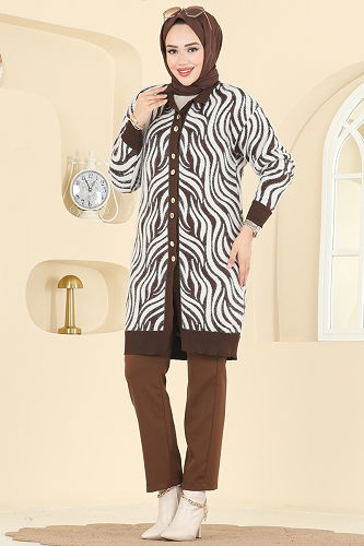 moda selvim سترة خفيفة بني 3286BRZ597 - Thumbnail