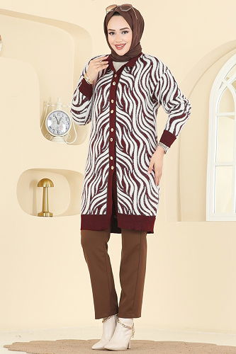 moda selvim Cardigan 3286BRZ597 Burgundy - Thumbnail