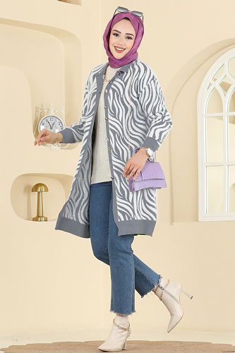 moda selvim سترة خفيفة رمادي 3286BRZ597 - Thumbnail