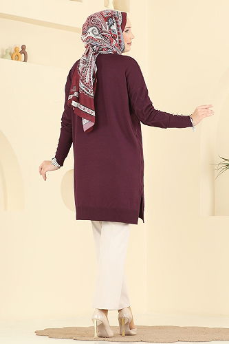 moda selvim Cardigan 3290UZ662 Burgundy - Thumbnail