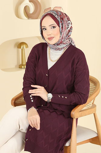 moda selvim سترة خفيفة خمري 3290UZ662 - Thumbnail