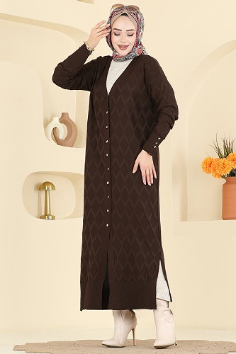 moda selvim سترة خفيفة بني غامق 3295BRZ597 - Thumbnail