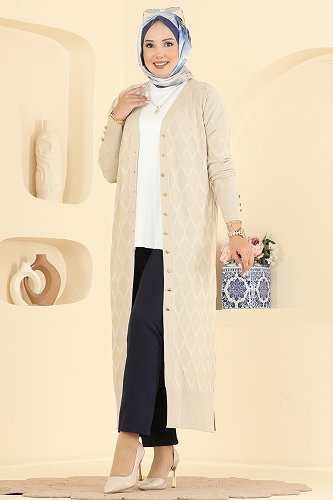 moda selvim Cardigan 3295BRZ597 Stone - Thumbnail