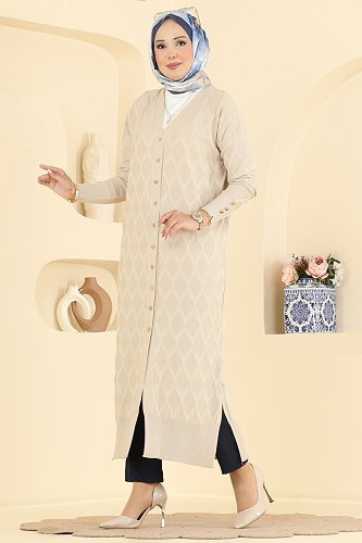 moda selvim Cardigan 3295BRZ597 Stone - Thumbnail
