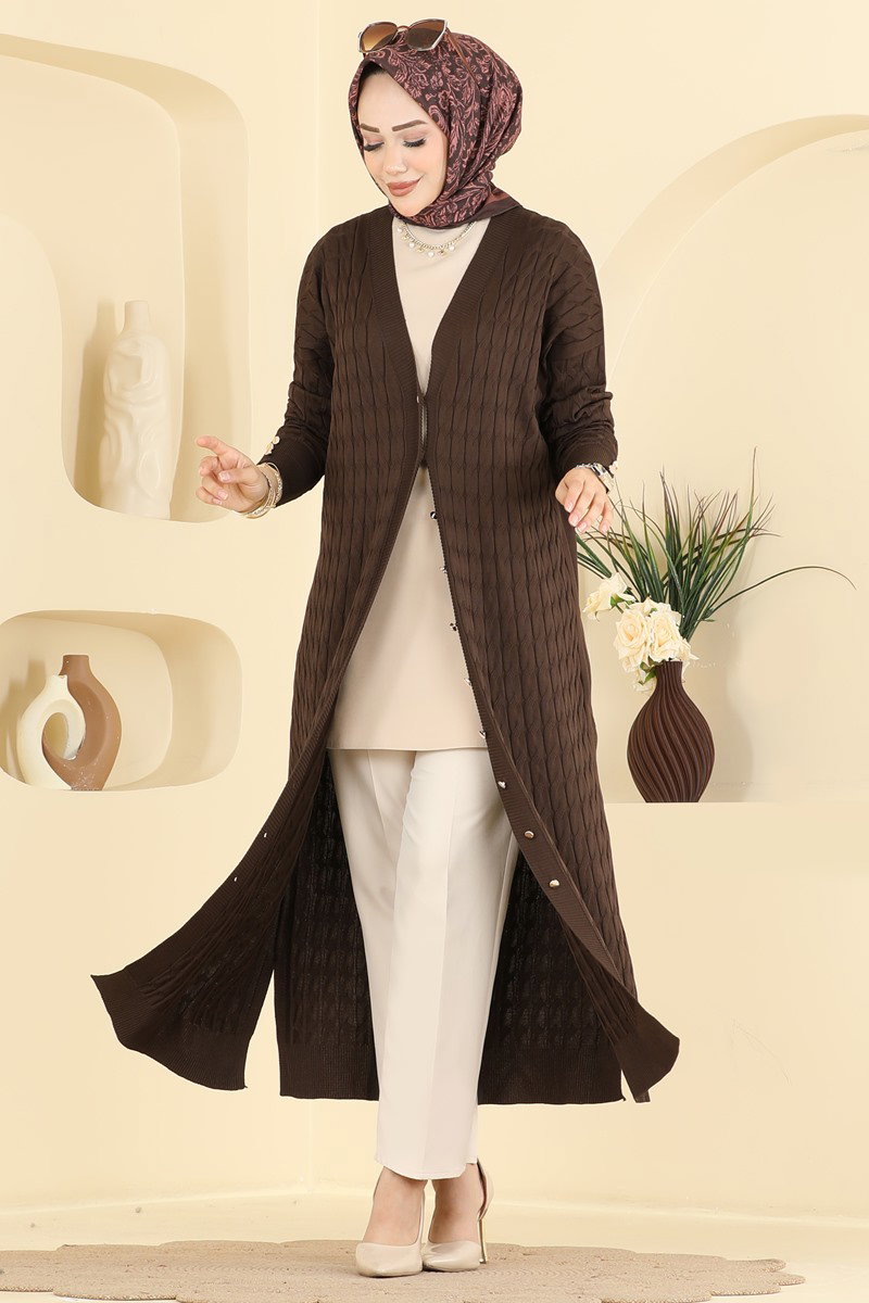 Cardigan 3354NVX1208 Brown - Moda Selvim