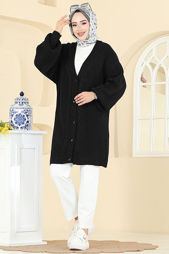 moda selvim Cardigan 341BRZ597 Black - Thumbnail