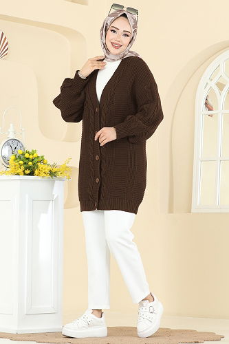 moda selvim Cardigan 341BRZ597 Brown - Thumbnail