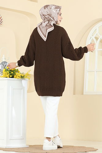 moda selvim سترة خفيفة بني 341BRZ597 - Thumbnail