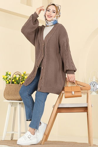 moda selvim سترة خفيفة بيج غامق 341BRZ597 - Thumbnail