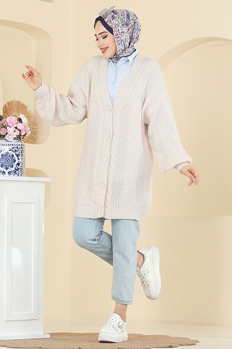 moda selvim Cardigan 341BRZ597 Ecru - Thumbnail