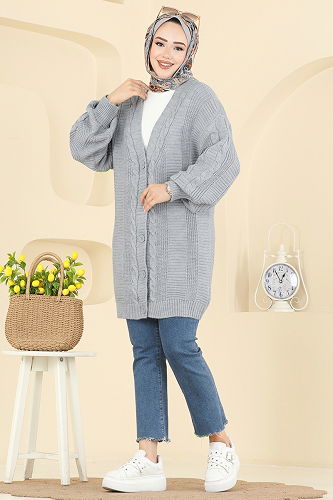 moda selvim Cardigan 341BRZ597 Gray - Thumbnail