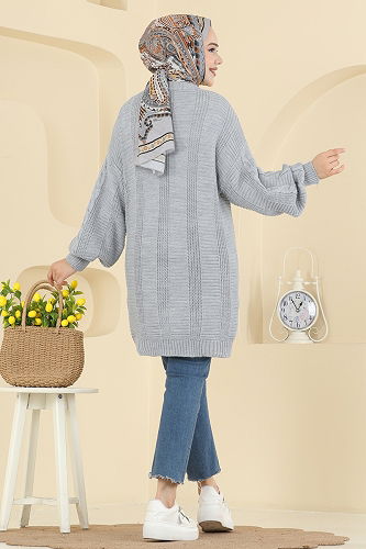 moda selvim سترة خفيفة رمادي 341BRZ597 - Thumbnail