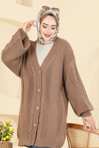 moda selvim Cardigan 341BRZ597 Latte - Thumbnail