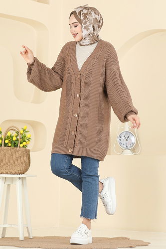 moda selvim Cardigan 341BRZ597 Latte - Thumbnail