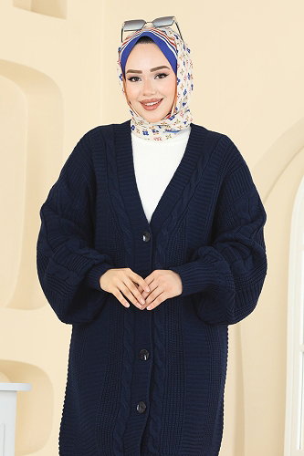 moda selvim سترة خفيفة كحلي 341BRZ597 - Thumbnail