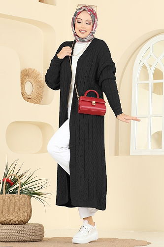 moda selvim Cardigan 377BRZ597 Black - Thumbnail
