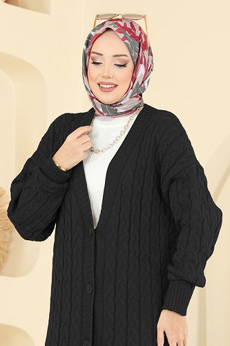 moda selvim Cardigan 377BRZ597 Black - Thumbnail