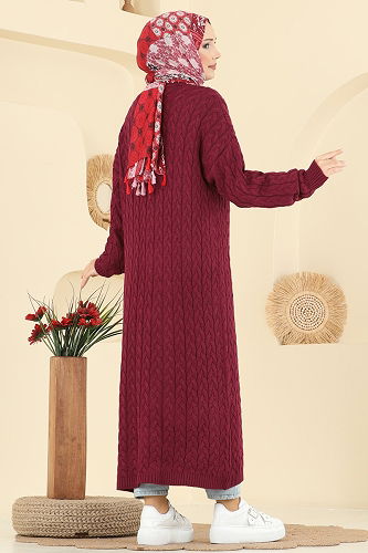 moda selvim Cardigan 377BRZ597 Burgundy - Thumbnail