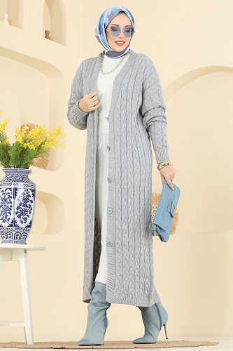 moda selvim Cardigan 377BRZ597 Gray - Thumbnail