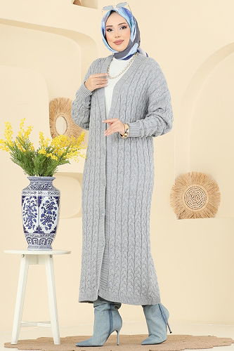 moda selvim Cardigan 377BRZ597 Gray - Thumbnail