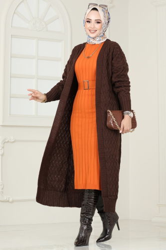 moda selvim Cardigan 386BRZ597 Brown - Thumbnail