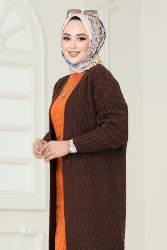 moda selvim Cardigan 386BRZ597 Brown - Thumbnail