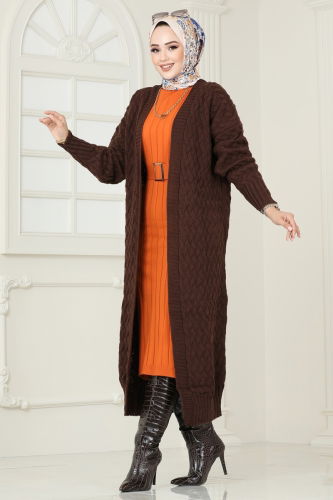 moda selvim Cardigan 386BRZ597 Brown - Thumbnail